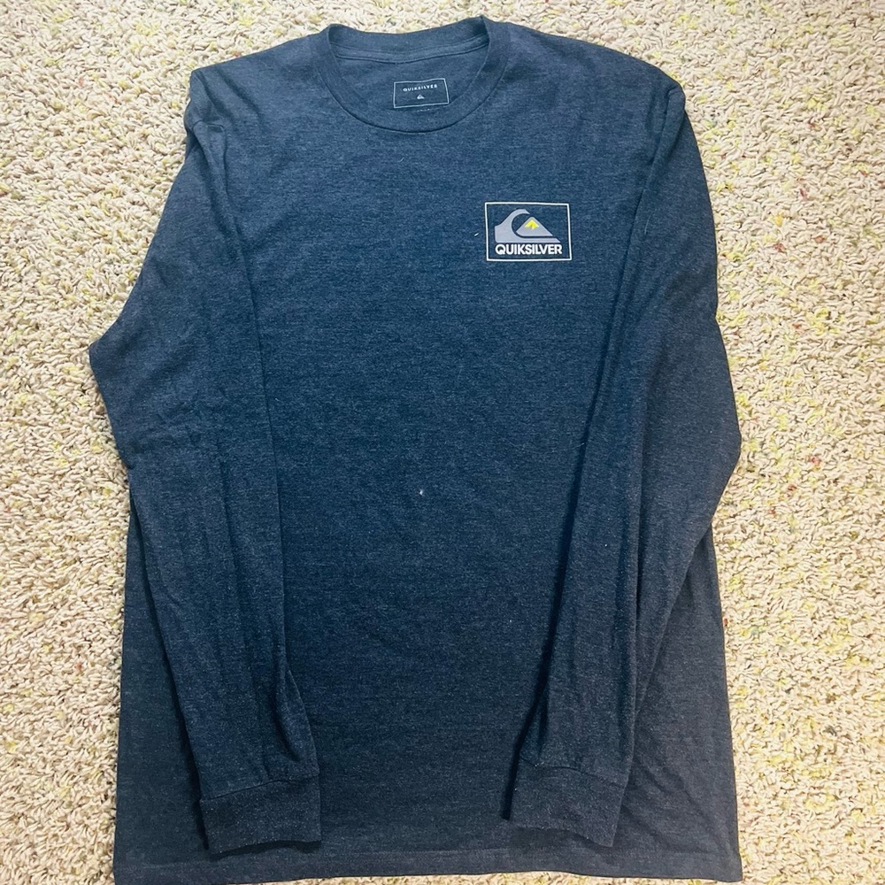 Quiksilver Gray Longsleeve Graphic Logo Shirt Large L Wave Triangle Y2K Surf